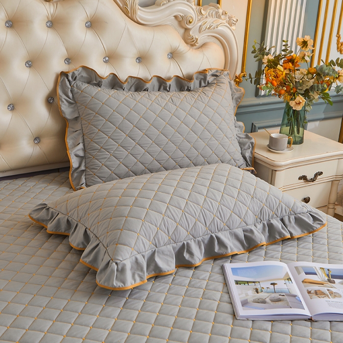 91家纺网 家纺一手货源 找家纺 （总）屹成 2024新款水洗棉蕾丝四季款床笠床裙单品套件-床笠三件套