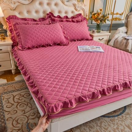 91家纺网 家纺一手货源 找家纺 屹成 2024新款水洗棉蕾丝四季款床笠床裙单品套件-床笠三件套 豆沙