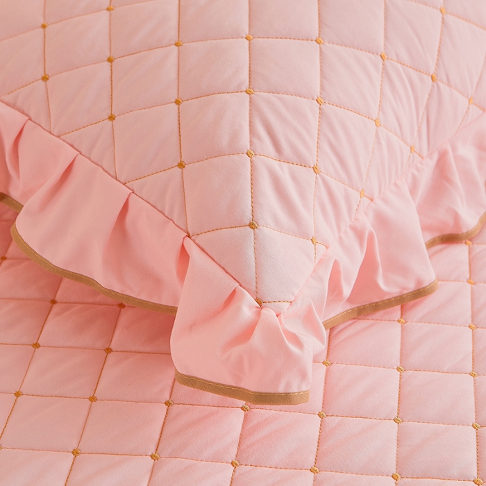 91家纺网 家纺一手货源 找家纺 屹成 2024新款水洗棉蕾丝四季款床笠床裙单品套件-床笠三件套 粉玉