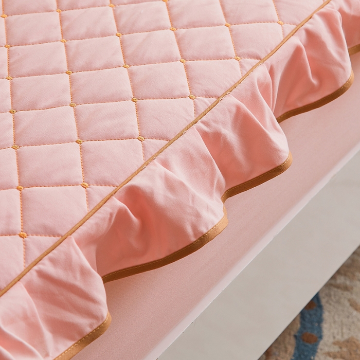 91家纺网 家纺一手货源 找家纺 屹成 2024新款水洗棉蕾丝四季款床笠床裙单品套件-床笠三件套 粉玉