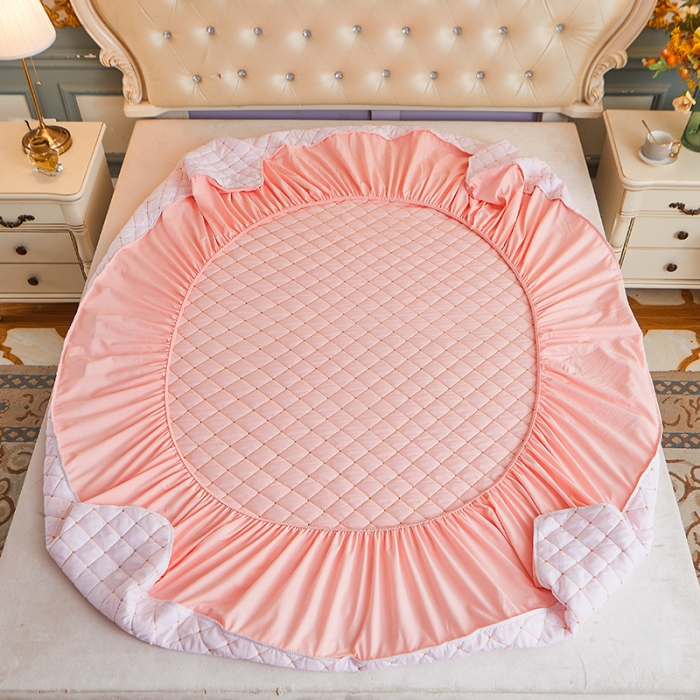 91家纺网 家纺一手货源 找家纺 屹成 2024新款水洗棉蕾丝四季款床笠床裙单品套件-床笠三件套 粉玉