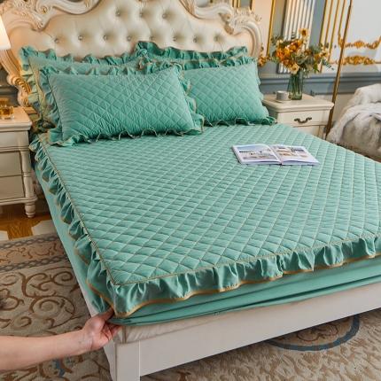 屹成 2024新款水洗棉蕾丝四季款床笠床裙单品套件-床笠三件套 橄榄绿