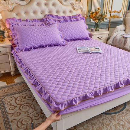 屹成 2024新款水洗棉蕾丝四季款床笠床裙单品套件-床笠三件套 浅紫