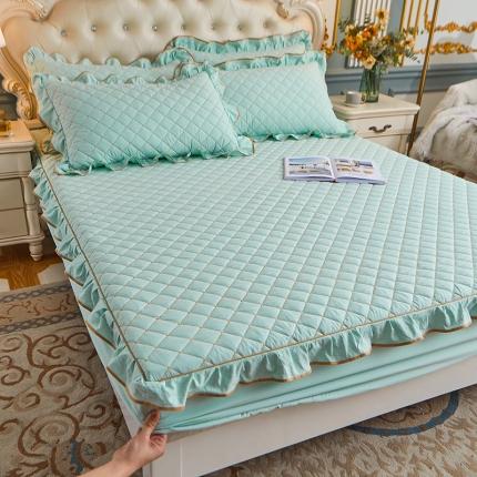 屹成 2024新款水洗棉蕾丝四季款床笠床裙单品套件-床笠三件套 水绿