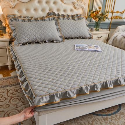 屹成 2024新款水洗棉蕾丝四季款床笠床裙单品套件-床笠三件套 银灰