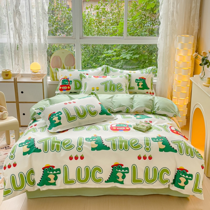 91家纺网 家纺一手货源 找家纺 金鑫汇 2023新花型上市喷气面料全棉四件套小鳄鱼日记