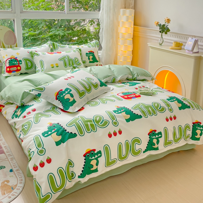 91家纺网 家纺一手货源 找家纺 金鑫汇 2023新花型上市喷气面料全棉四件套小鳄鱼日记