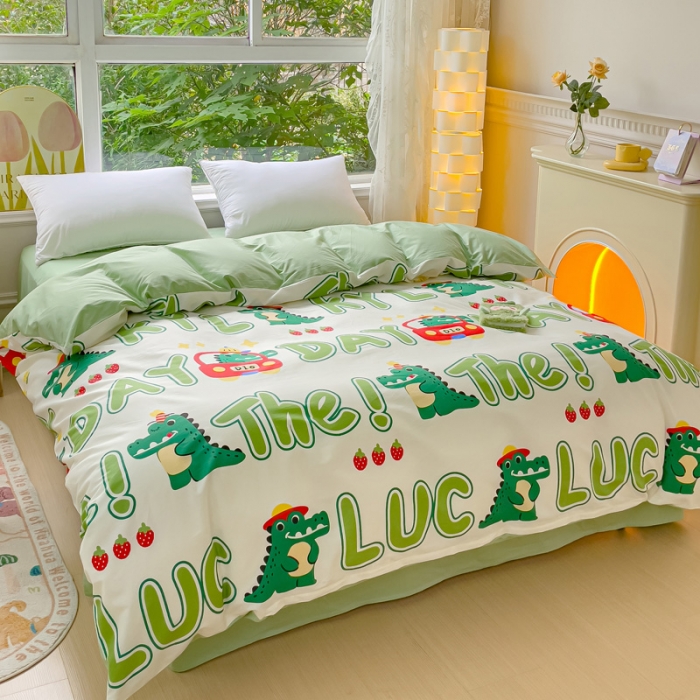 91家纺网 家纺一手货源 找家纺 金鑫汇 2023新花型上市喷气面料全棉四件套小鳄鱼日记