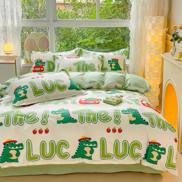 91家纺网 家纺一手货源 找家纺 金鑫汇 2023新花型上市喷气面料全棉四件套小鳄鱼日记