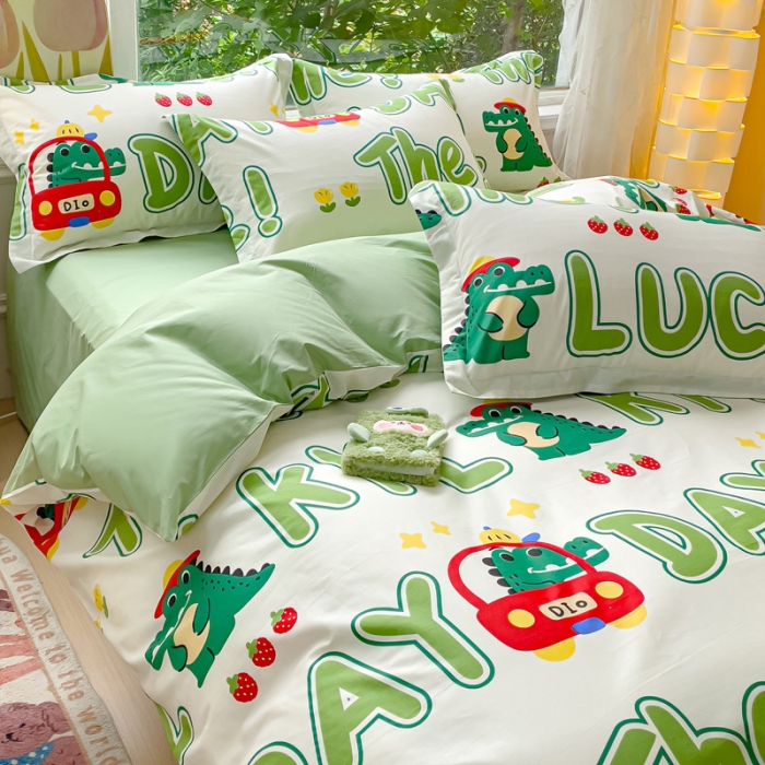 91家纺网 家纺一手货源 找家纺 金鑫汇 2023新花型上市喷气面料全棉四件套小鳄鱼日记