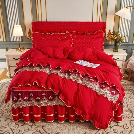 91家纺网 家纺一手货源 找家纺 （总）屹成 2024新款水洗棉蕾丝四季款床笠床裙单品套件-床裙四件套