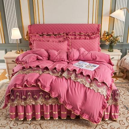 91家纺网 家纺一手货源 找家纺 （总）屹成 2024新款水洗棉蕾丝四季款床笠床裙单品套件-床裙四件套