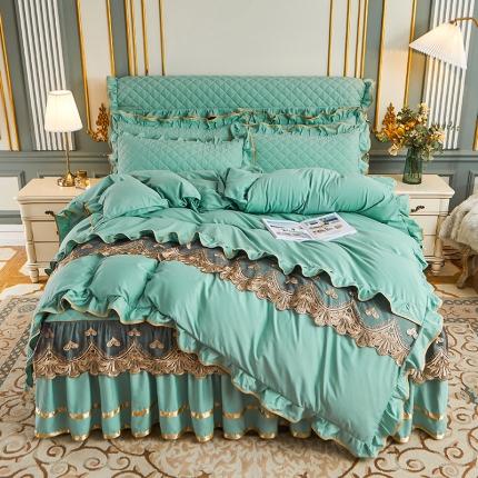 91家纺网 家纺一手货源 找家纺 （总）屹成 2024新款水洗棉蕾丝四季款床笠床裙单品套件-床裙四件套