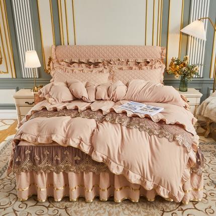 91家纺网 家纺一手货源 找家纺 （总）屹成 2024新款水洗棉蕾丝四季款床笠床裙单品套件-床裙四件套