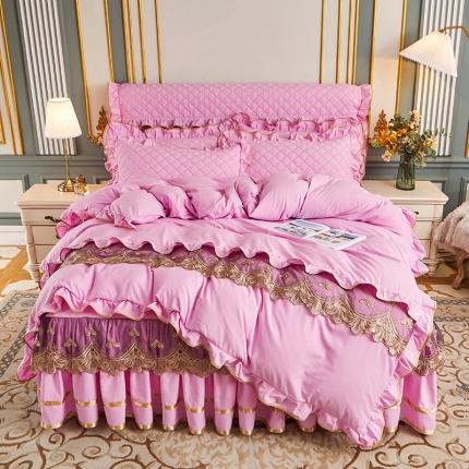 屹成 2024新款水洗棉蕾丝四季款床笠床裙单品套件-床裙四件套 粉红