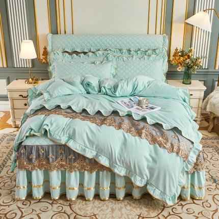 屹成 2024新款水洗棉蕾丝四季款床笠床裙单品套件-床裙四件套 水绿
