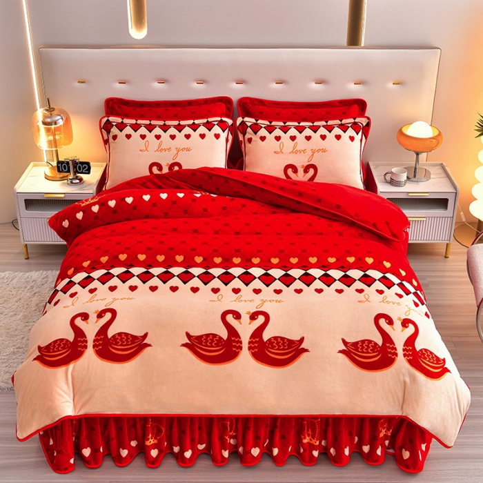 91家纺网 家纺一手货源 找家纺 绒耀 2025新款高克重牛奶绒四件套保暖四件套直播爆款电商爆款朝夕相伴