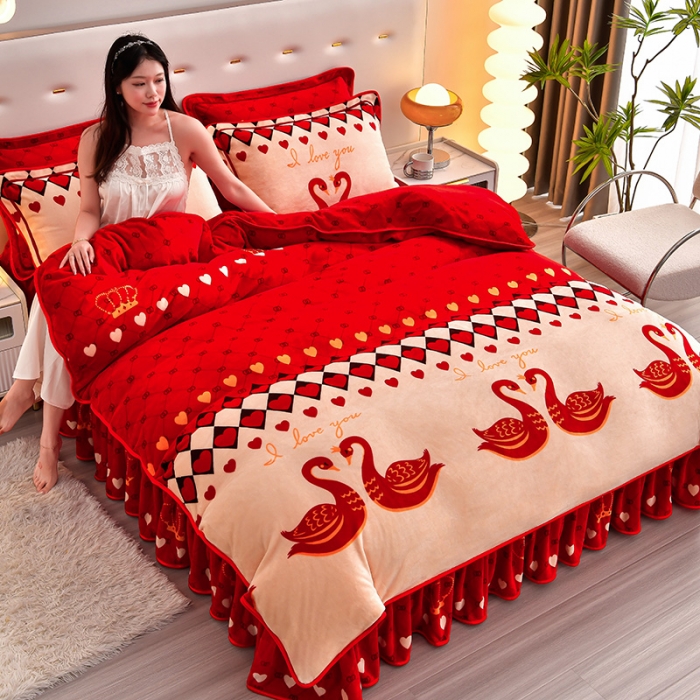 91家纺网 家纺一手货源 找家纺 绒耀 2025新款高克重牛奶绒四件套保暖四件套直播爆款电商爆款朝夕相伴