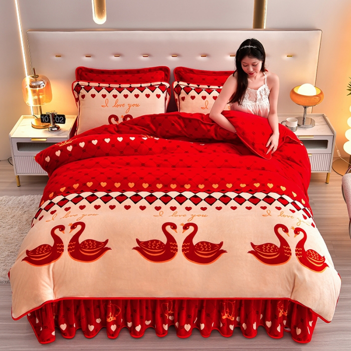 91家纺网 家纺一手货源 找家纺 绒耀 2025新款高克重牛奶绒四件套保暖四件套直播爆款电商爆款朝夕相伴