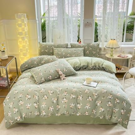 91家纺网 家纺一手货源 找家纺 红日子 2024新款水洗棉麻双层纱四件套 春色满园