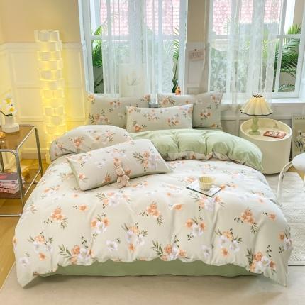 91家纺网 家纺一手货源 找家纺 红日子 2024新款水洗棉麻双层纱四件套 青青世界