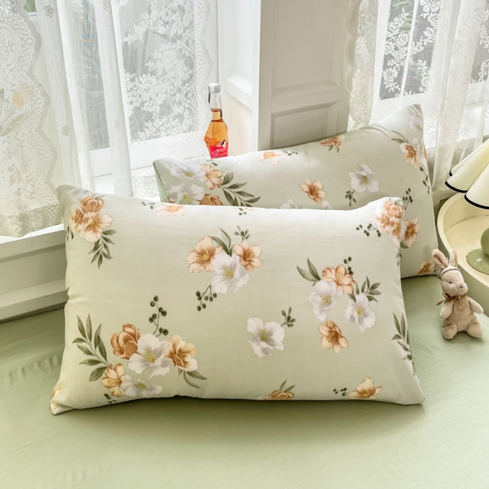 91家纺网 家纺一手货源 找家纺 红日子 2024新款水洗棉麻双层纱四件套 青青世界