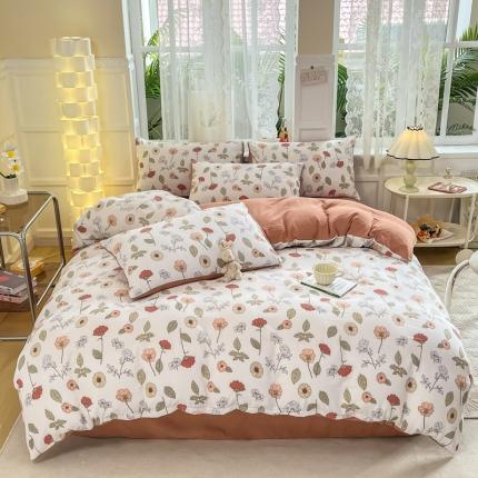 91家纺网 家纺一手货源 找家纺 红日子 2024新款水洗棉麻双层纱四件套 秋月春花