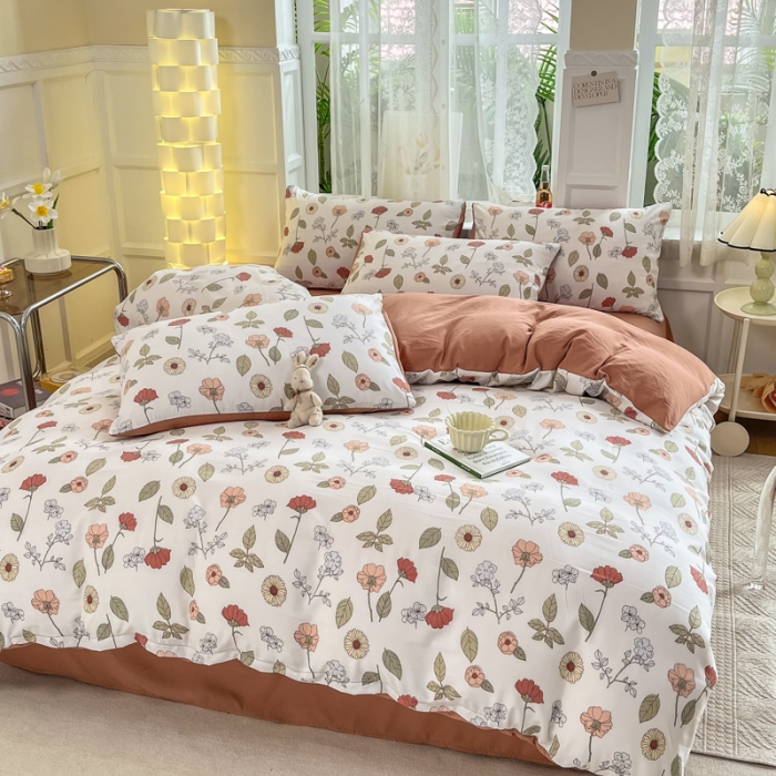 91家纺网 家纺一手货源 找家纺 红日子 2024新款水洗棉麻双层纱四件套 秋月春花