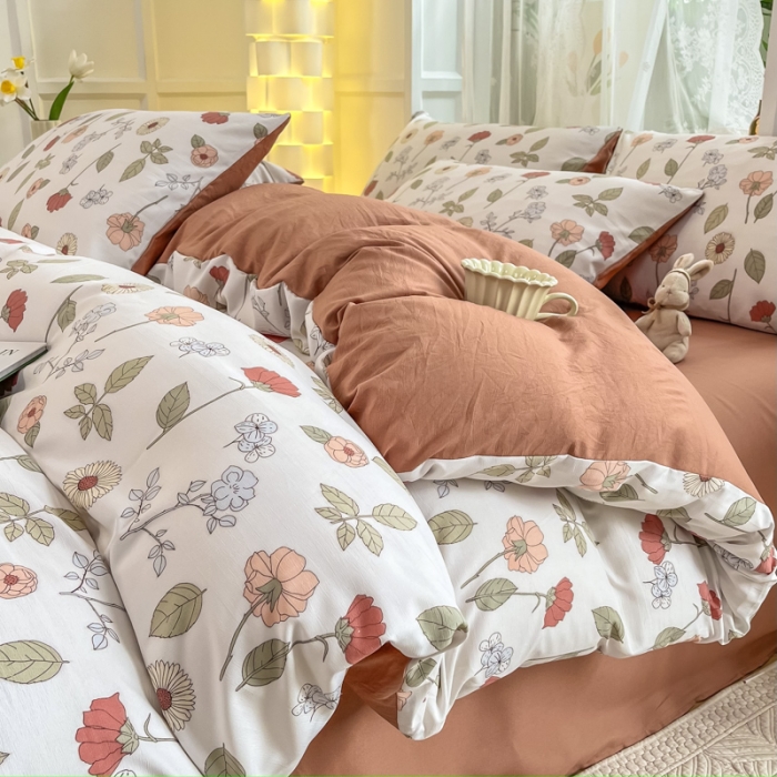 91家纺网 家纺一手货源 找家纺 红日子 2024新款水洗棉麻双层纱四件套 秋月春花