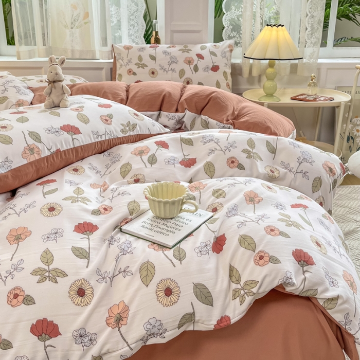 91家纺网 家纺一手货源 找家纺 红日子 2024新款水洗棉麻双层纱四件套 秋月春花