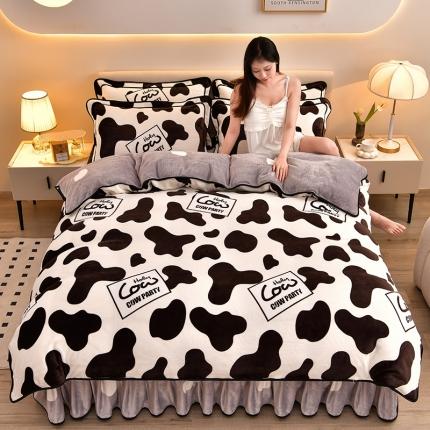 91家纺网 家纺一手货源 找家纺 绒耀 2025新款高克重牛奶绒四件套保暖四件套直播爆款电商爆款奶牛派对