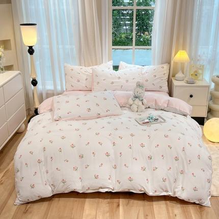 91家纺网 家纺一手货源 找家纺 妖妖家纺 2024新款超柔软糯水洗云朵棉印花四季款四件套玫瑰花理