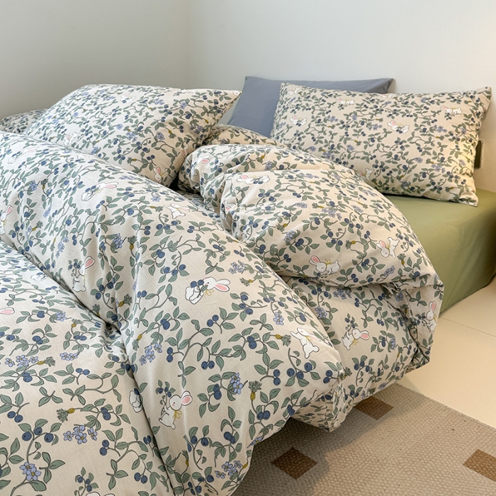 91家纺网 家纺一手货源 找家纺 捌月新款13372全棉田园风印花四件套小红书同款四件套直播新品 茶茶兔