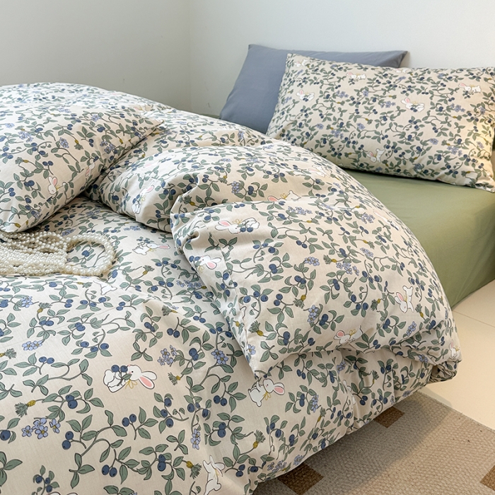 91家纺网 家纺一手货源 找家纺 捌月新款13372全棉田园风印花四件套小红书同款四件套直播新品 茶茶兔