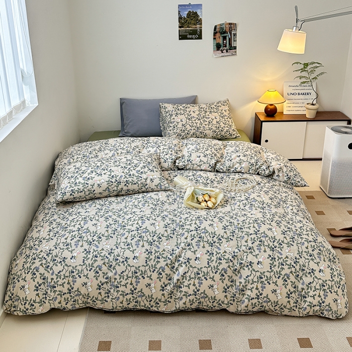 91家纺网 家纺一手货源 找家纺 捌月新款13372全棉田园风印花四件套小红书同款四件套直播新品 茶茶兔