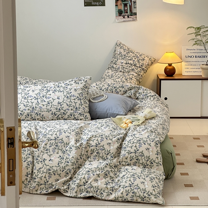 91家纺网 家纺一手货源 找家纺 捌月新款13372全棉田园风印花四件套小红书同款四件套直播新品 茶茶兔