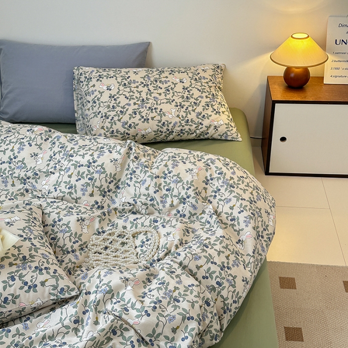 91家纺网 家纺一手货源 找家纺 捌月新款13372全棉田园风印花四件套小红书同款四件套直播新品 茶茶兔