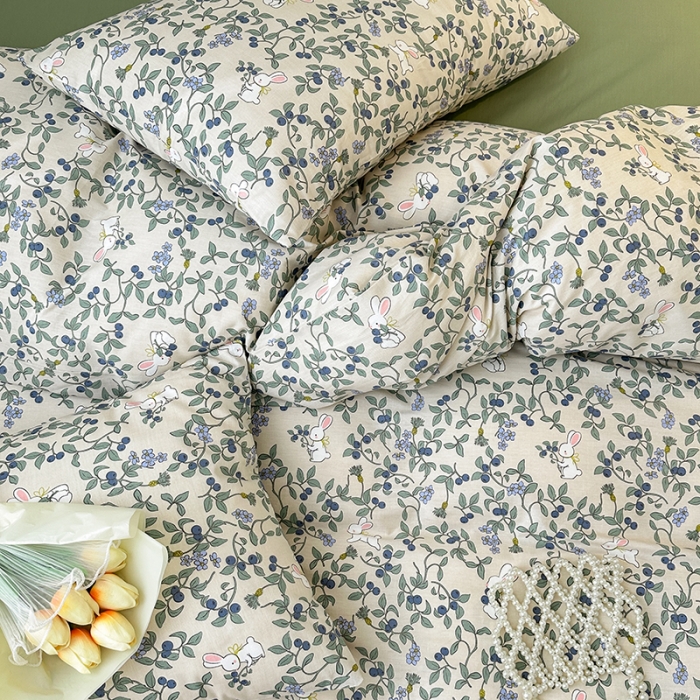 91家纺网 家纺一手货源 找家纺 捌月新款13372全棉田园风印花四件套小红书同款四件套直播新品 茶茶兔
