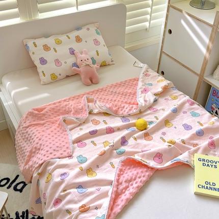 希诺 2023新款全棉A类婴幼儿双层纱儿童多功能盖毯豆豆毯可拆洗豆豆被 五彩兔兔