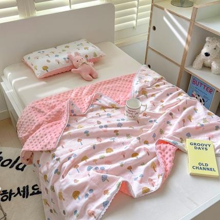 希诺 2023新款全棉A类婴幼儿双层纱儿童多功能盖毯豆豆毯可拆洗豆豆被 多彩蘑菇