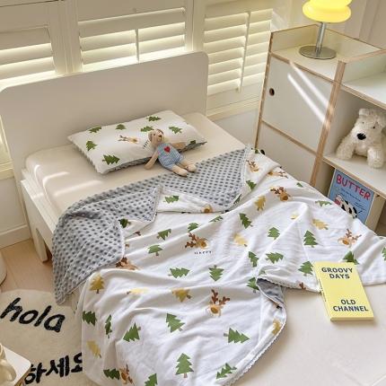 希诺 2023新款全棉A类婴幼儿双层纱儿童多功能盖毯豆豆毯可拆洗豆豆被 森林小鹿