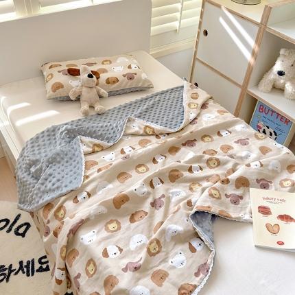 希诺 2023新款全棉A类婴幼儿双层纱儿童多功能盖毯豆豆毯可拆洗豆豆被 狮子小熊