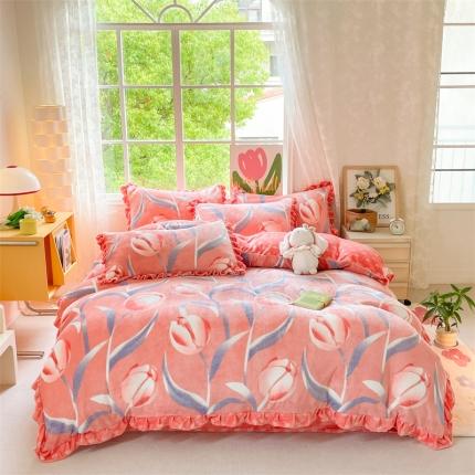 91家纺网 家纺一手货源 找家纺 总天之澜 2024新款韩版8斤直播高品类牛奶绒金貂法莱珊瑚印花四件套