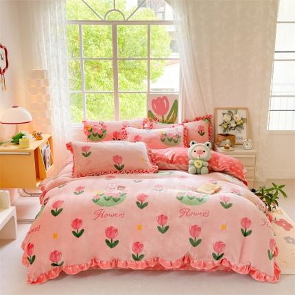 91家纺网 家纺一手货源 找家纺 总天之澜 2024新款韩版8斤直播高品类牛奶绒金貂法莱珊瑚印花四件套