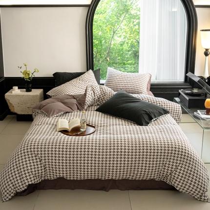 91家纺网 家纺一手货源 找家纺 （总）华超针织 2023新款针织棉千鸟格印花四件套