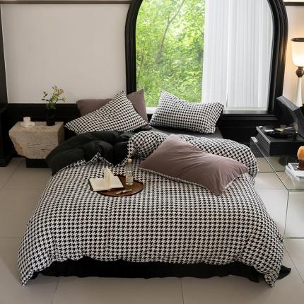 91家纺网 家纺一手货源 找家纺 （总）华超针织 2023新款针织棉千鸟格印花四件套