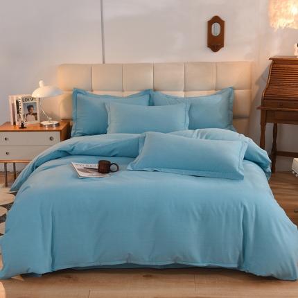 91家纺网 家纺一手货源 找家纺 巧玲珑2023新款高支高密A版生态四件套 简纯-湖蓝