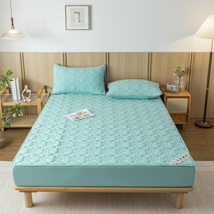 91家纺网 家纺一手货源 找家纺 鑫钰 2023新款亲肤棉夹棉新疆棉花床笠床罩床垫保护垫 棉朵-孔雀绿