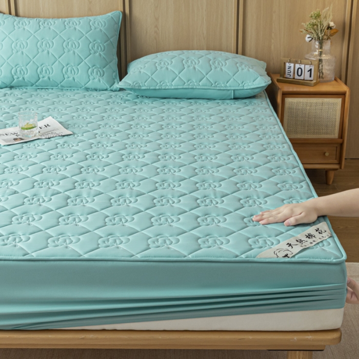 91家纺网 家纺一手货源 找家纺 鑫钰 2023新款亲肤棉夹棉新疆棉花床笠床罩床垫保护垫 棉朵-孔雀绿