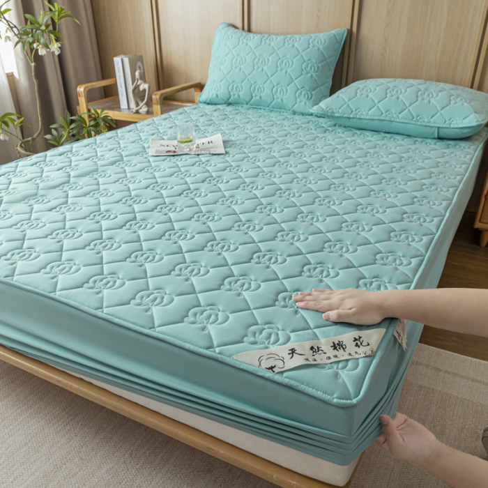 91家纺网 家纺一手货源 找家纺 鑫钰 2023新款亲肤棉夹棉新疆棉花床笠床罩床垫保护垫 棉朵-孔雀绿